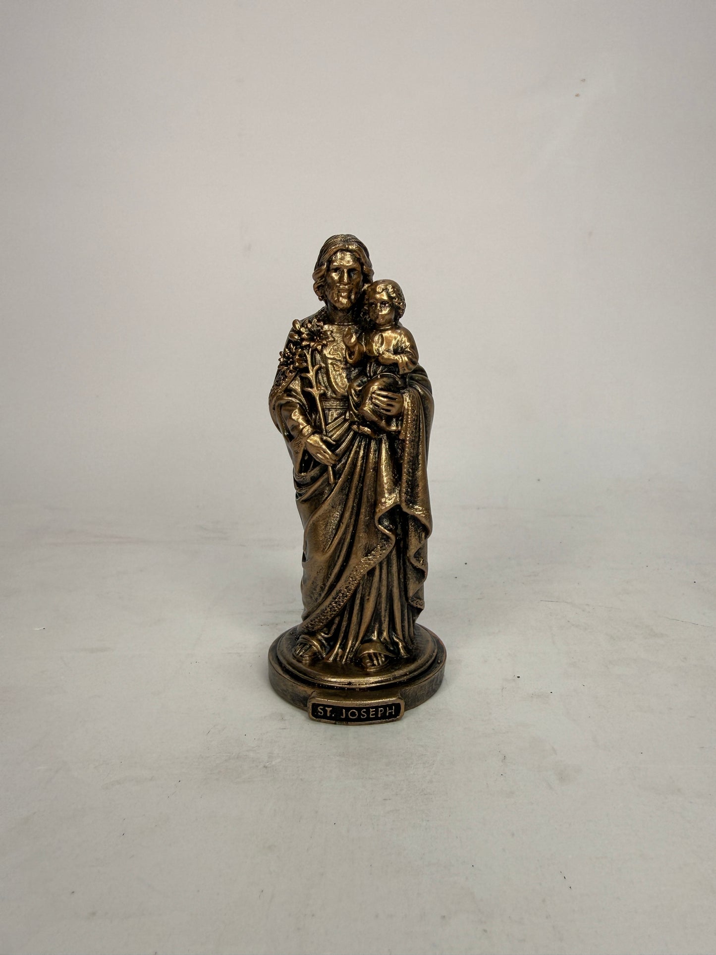 Saint Joseph Holding Jesus - 3.5" Bronze Finish Resin Statue (V1466)
