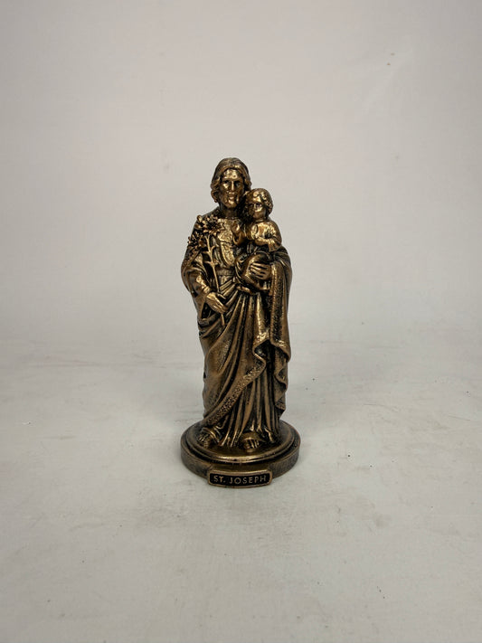 Saint Joseph Holding Jesus - 3.5" Bronze Finish Resin Statue (V1466)