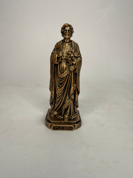 Working Saint Joseph - 3.5" Bronze Finish Resin Statue (V1457)